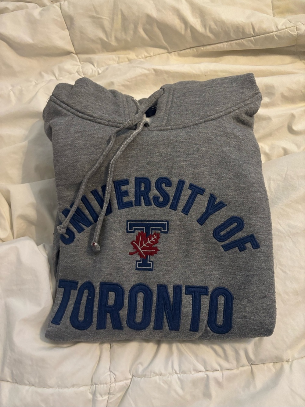 Varsity Gray Crewneck Sweatshirt with Blue and Red Appliqué